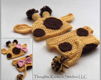 Newborn Giraffe Hat and Diaper Cover Set - CROCHET PATTERN - Boy or Girl ... Instant Download