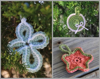 Christmas Ornament Set - Crochet Pattern ... Includes: Star, Wreath, and Cross... Instant Download