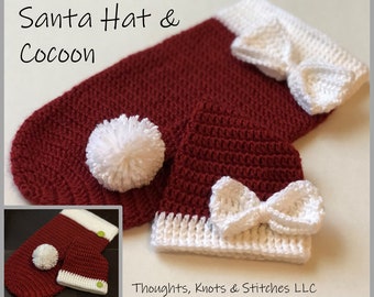 Santa Hat & Cocoon Crochet Pattern ... Boy or Girl ... Size: Newborn ... Photo Prop ... Instant Download