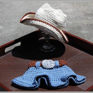 Cowgirl Hat & &quot;Blue Jean&quot; Skirt Crochet Pattern ... Newborn ... Photo Prop ... Instant Download