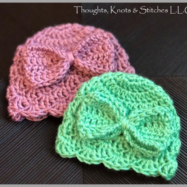 Crochet Baby Girl Hat Pattern ... Simply Sweet Baby Girl Hat with Bow- Preemie to Toddler/Child ... Instant Download