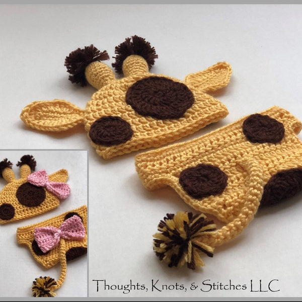 Newborn Giraffe Hat and Diaper Cover Set - CROCHET PATTERN - Boy or Girl ... Instant Download