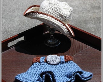 Cowgirl Hat & "Blue Jean" Skirt Crochet Pattern ... Newborn ... Photo Prop ... Instant Download