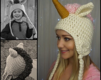 Chunky Unicorn/Mustang Hat - Crochet Pattern - Size: Child, Teen/Adult Small, Adult Large ... Instant Download