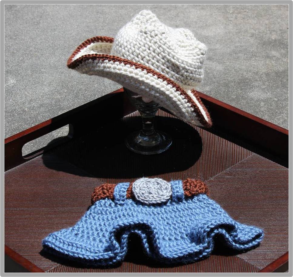 Pinbo Newborn Baby Crochet Photo Prop Cowboy Set Hat Boots Diaper Cover Costume