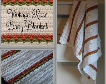 Vintage Rose Baby Blanket Crochet Pattern ... Instant Download