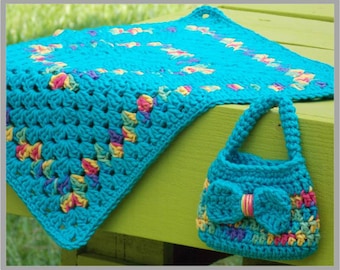 Crochet Purse & Doll Blanket Pattern - Little Girl's Petite Purse ... Crochet Pattern ... Instant Download