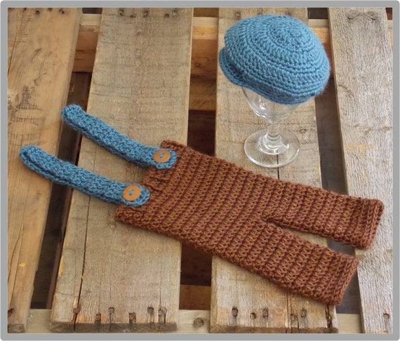 Crochet Pattern, Baby Newsboy Hat Set Cabbie Hat Pants Set