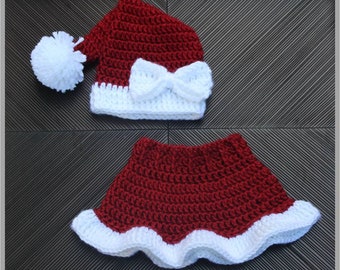 Mrs. Claus' Santa Hat & Skirt Crochet Pattern ... Size: Newborn ... Photo Prop ... Instant Download