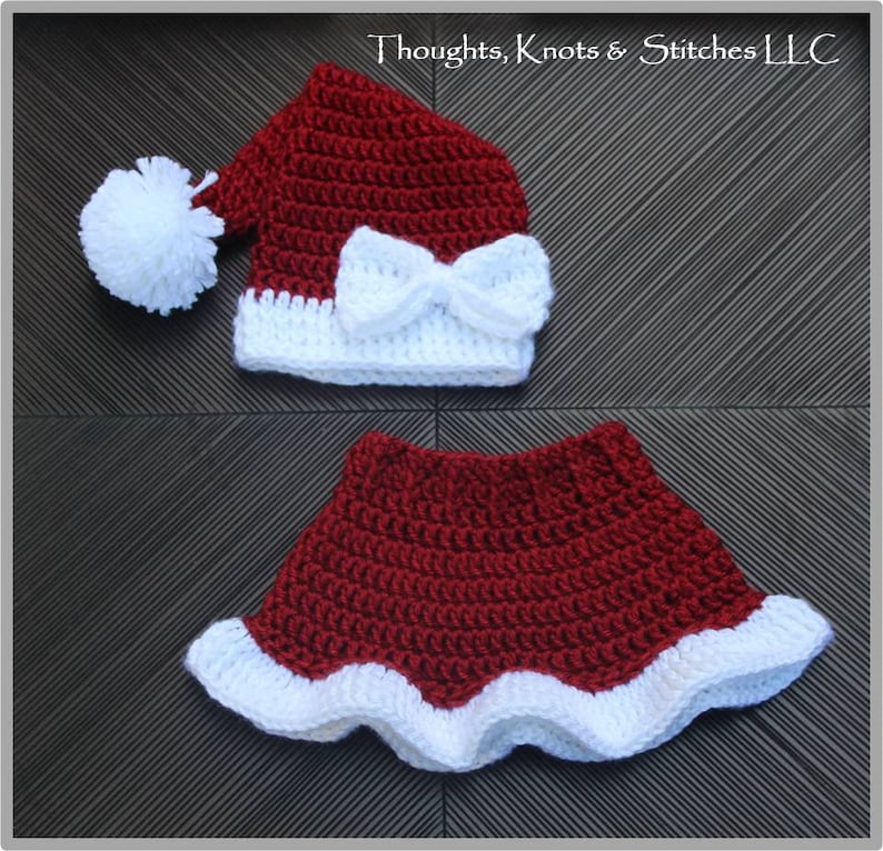 Mrs. Claus' Santa Hat & Skirt Crochet Pattern ... Size: Newborn ... Photo Prop ... Instant Download image 1