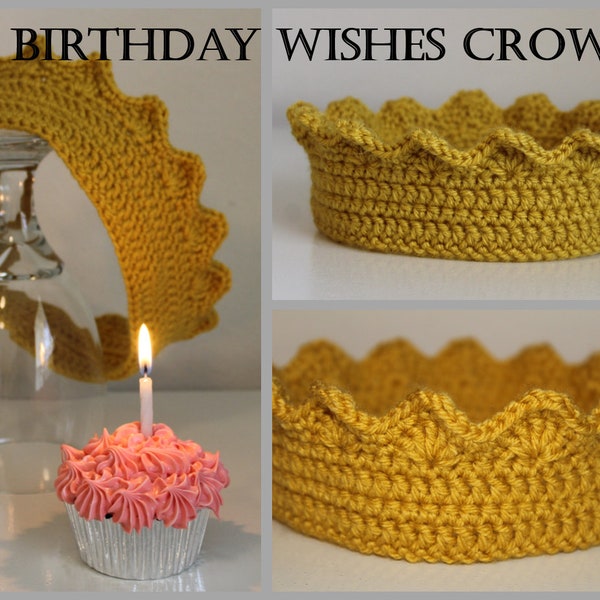 Birthday Wishes Crown Crochet Pattern ... Size: 17.5" and 19" inner circumference ... 1st Birthday Crown Photo Prop ... Instant Download