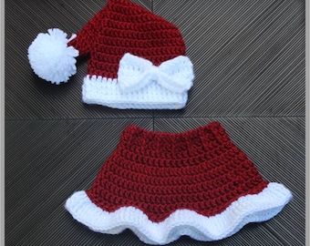 Mrs. Claus&#39; Santa Hat & Skirt Crochet Pattern ... Size: Newborn, 3-6 mo, 6- 12 mo, 12-24 mo ... Photo Prop ... Instant Download
