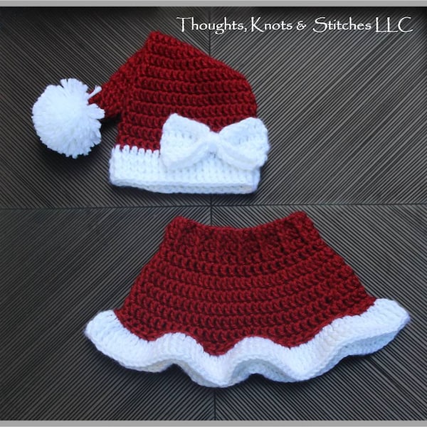 Mrs. Claus' Santa Hat & Skirt Crochet Pattern ... Size: Newborn, 3-6 mo, 6- 12 mo, 12-24 mo ... Photo Prop ... Instant Download