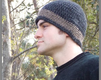 Crochet Adult Hat Pattern - Two-Toned Beanie Crochet Pattern - Man or Woman  ... Instant Download