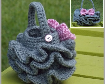 Little Girl's Purse Crochet Pattern, Ruffles & Bows Purse ... Instant Download