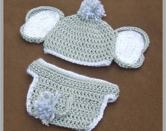 Baby Elephant Hat and Diaper Cover Pattern ... Instant Download