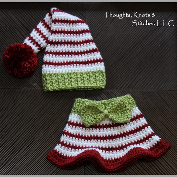 Little Elf Hat & Skirt Crochet Pattern ... Size: Newborn ... Photo Prop ... Instant Download