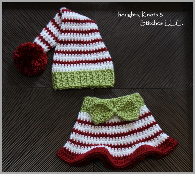 Little Elf Hat & Skirt Crochet Pattern ... Size: Newborn ... Photo Prop ... Instant Download image 1
