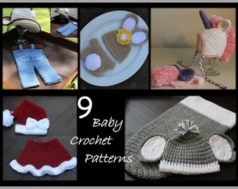 9 BABY CROCHET PATTERNS ... Newborn Photo Props Crochet Pattern ... Instant Download