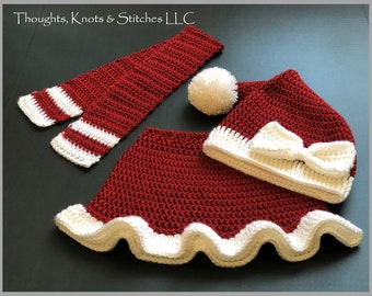 Mrs. Claus' Santa Hat & Skirt Crochet Pattern ... Size: TODDLER ... Photo Prop ... Instant Download