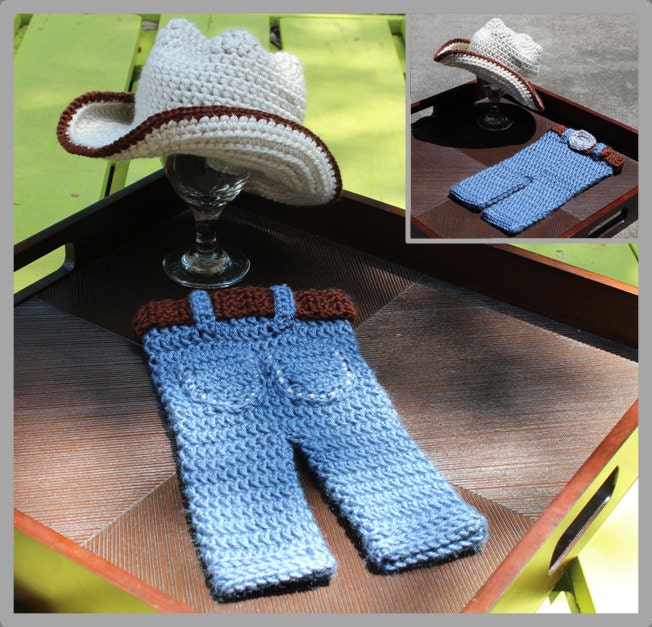 Cowboy Hat & "Blue Jeans" Crochet Pattern ... Newborn ... Photo Prop ... Instant Download