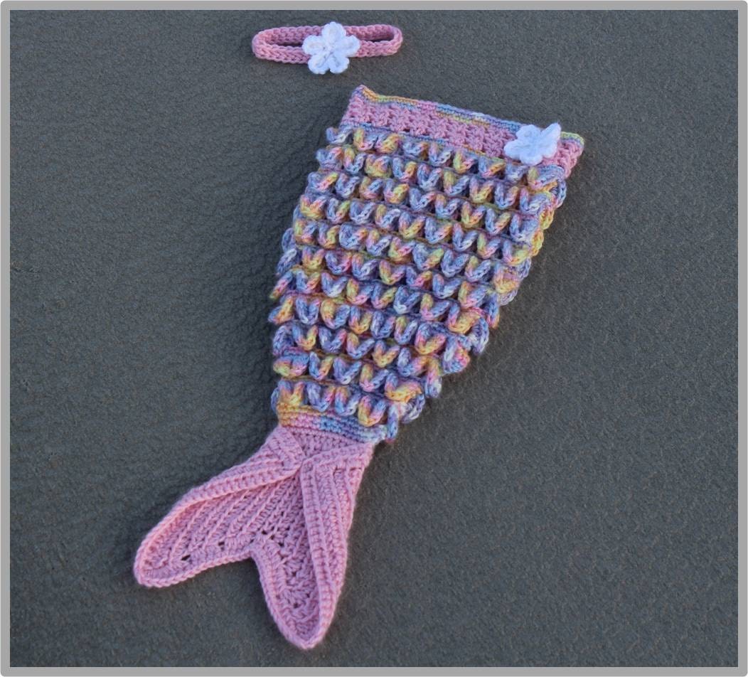 Baby Mermaid Tail & Headband Crochet Pattern .Newborn