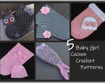 Baby Cocoon Set - Crochet Pattern - 5 Designs Included - Size: Newborn ... Instant Download