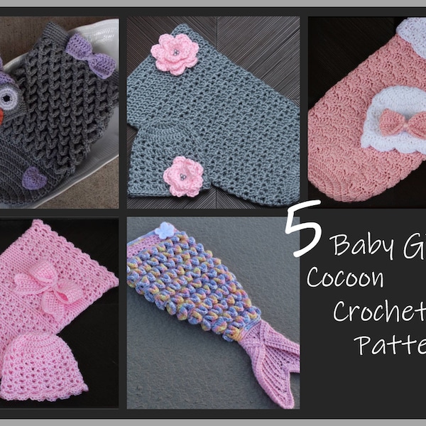 Baby Cocoon Set - Crochet Pattern - 5 Designs Included - Size: Newborn ... Instant Download