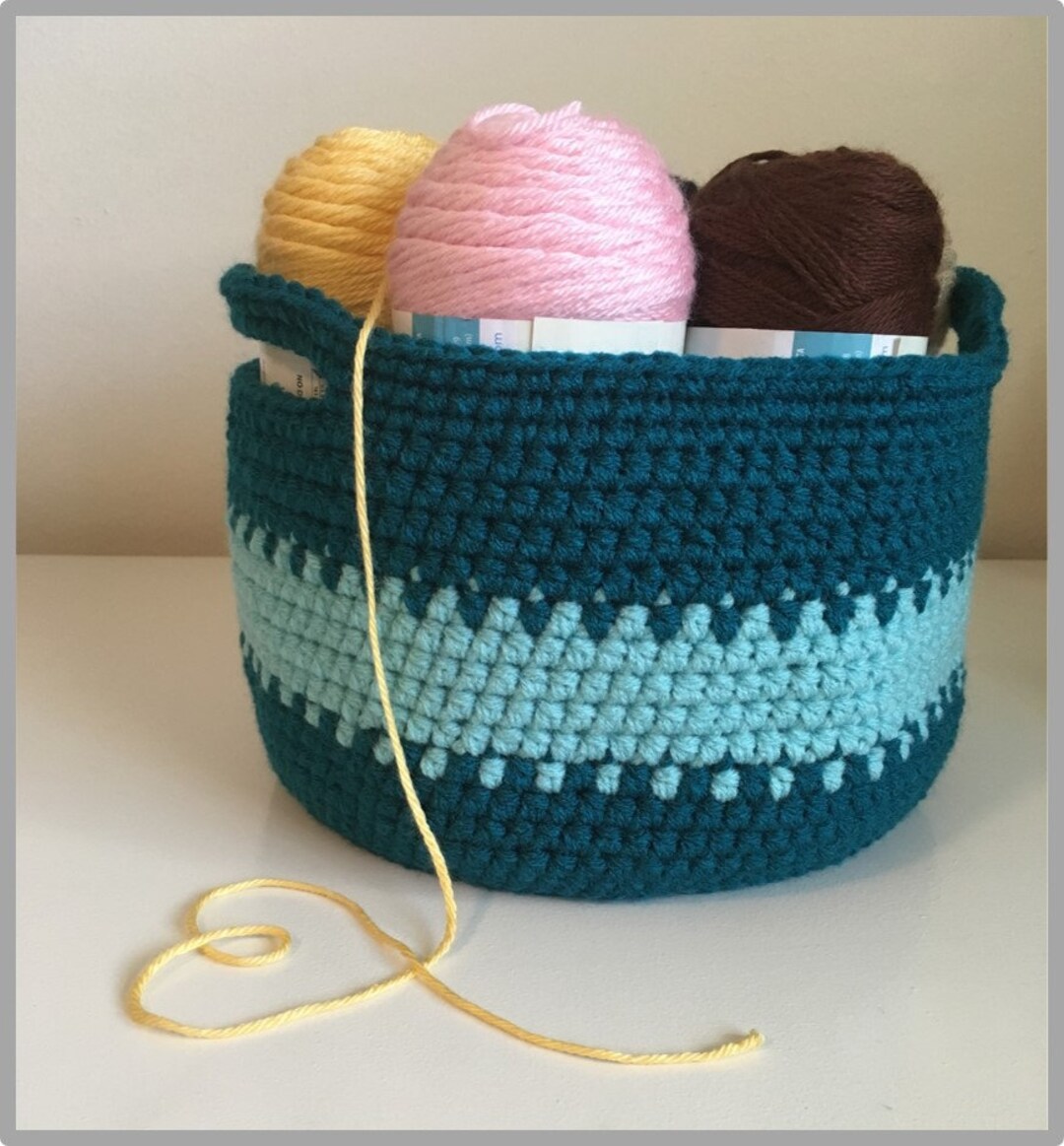 Crochet Basket ... Two-toned Striped Basket Crochet Pattern - Etsy