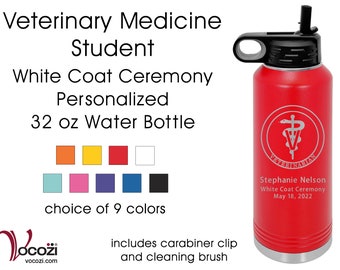 Veterinary Medicine Student DVM VMD White Coat Ceremony Vacuum Insulated Stainless Steel Personalized Water Bottle 32 ounce