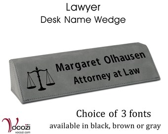 Lawyer Attorney Personalized Desk Name Plate Leatherette Desk Wedge