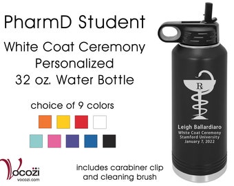 Pharmacy Student White Coat Ceremony Vacuum Insulated Stainless Steel Personalized Water Bottle Bowl of Hygeia