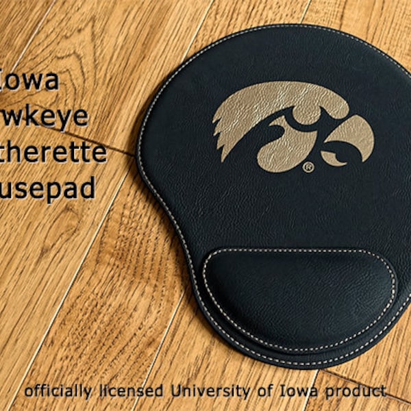 University of Iowa Hawkeye Tigerhawk Black Leatherette Mouse Pad