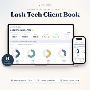 Lash Tech Client Book Spreadsheet, Google Sheets & Excel Template, Lash Client Records, Appointment and Lash Map Tracker, Salon Planner