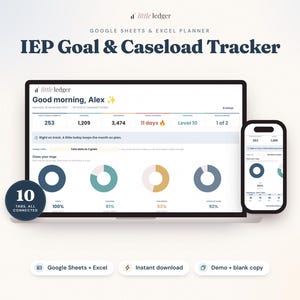 IEP Goal & Caseload Tracker Spreadsheet, Google Sheets and Excel Template, Special Education Data Sheet and IEP Progress Monitoring
