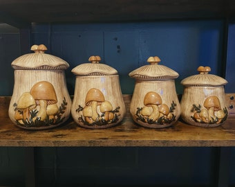 Merry Mushrooms by Arnel's Vintage 1970s Canister Set