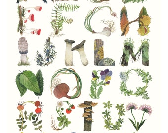 Impresión del alfabeto de la naturaleza