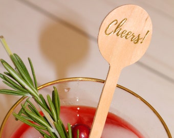 Cheers! GOLD FOIL Wooden Drink Stirrers ~ Choose your Quantity ~ Perfect for WEDDINGS