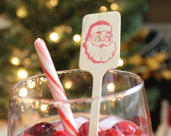 Vintage Santa -  Wooden Coffee or Drink Stirrers