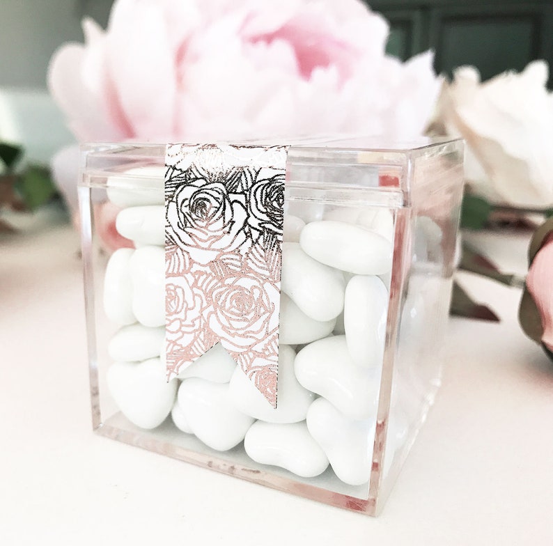 Acrylic Favor Boxes With Metallic Label Wedding Bridal Etsy