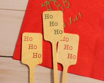 Foil stamped "Ho Ho Ho" Christmas Wooden Coffee or Drink Stirrers