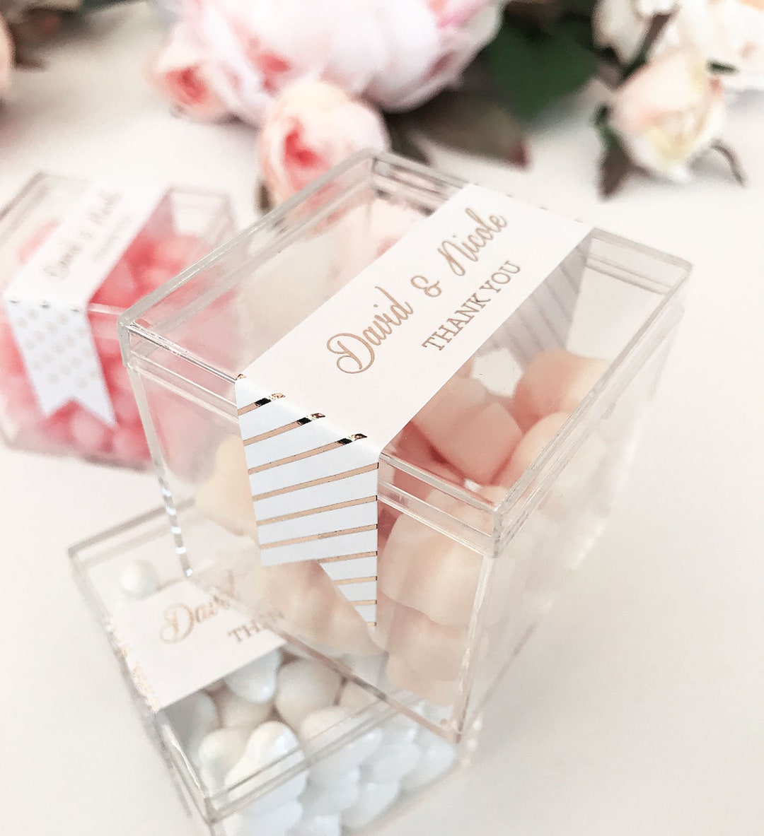 Acrylic Favor Boxes With Metallic Label Wedding, Bridal Shower, Baby Shower, Birthday Party Etsy