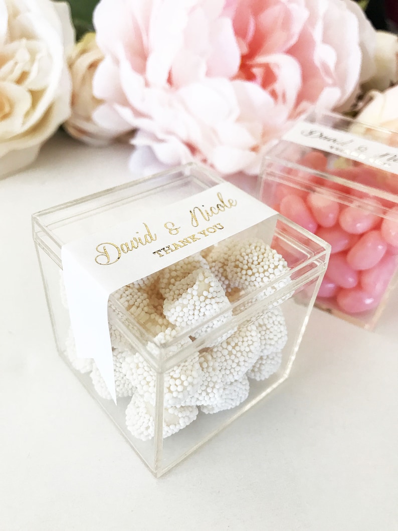 Acrylic Favor Boxes With Metallic Label Wedding Bridal Etsy
