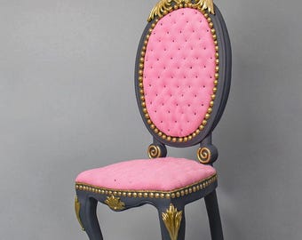 Chaise pour poupées BJD 1:4, meubles de poupée 1/4 (rose/or/gris)