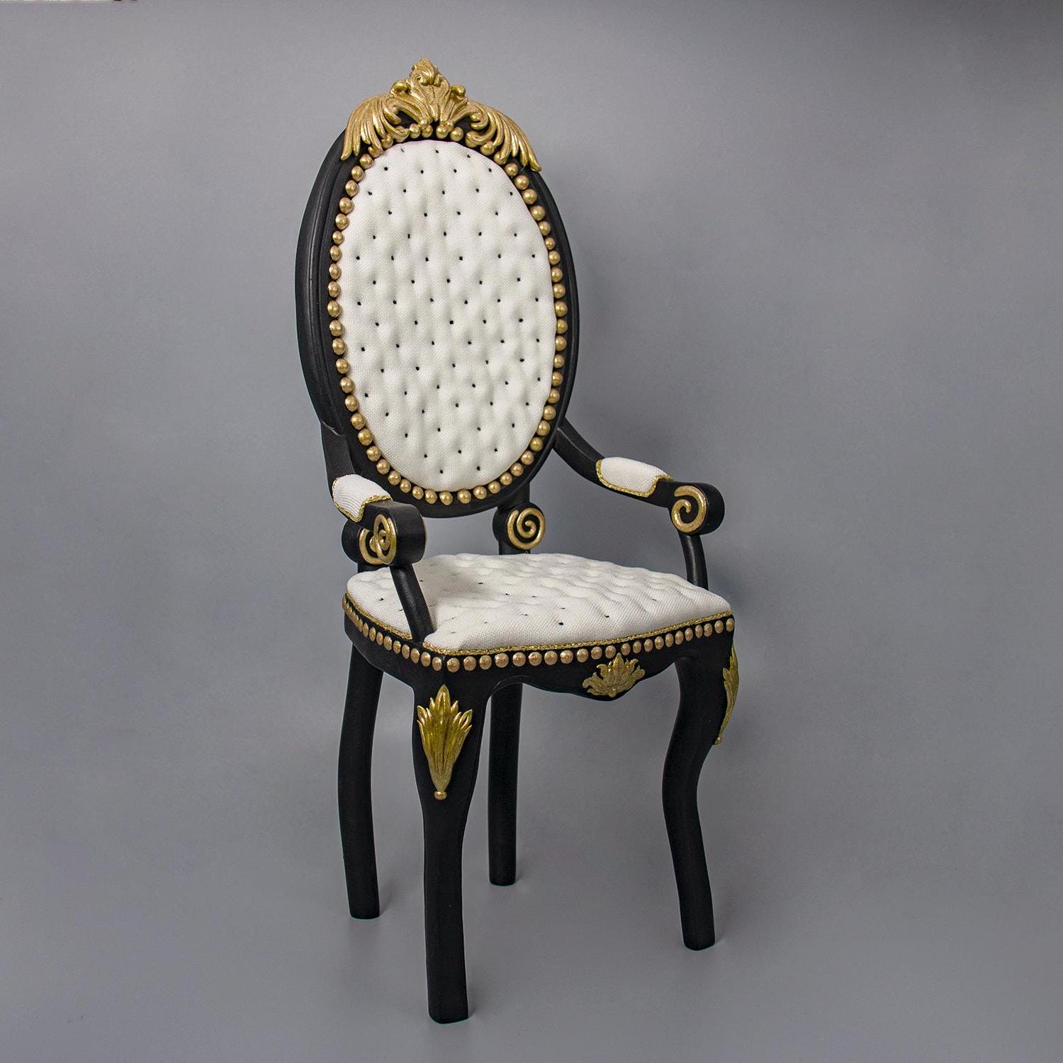 Armchair for BJD 1:4 dolls, 1/4 doll furniture (light cream/gold/black)