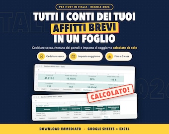 Italy Short-Term Rental Spreadsheet in Italian | Airbnb & Booking Host Tracker | Cedolare Secca, Tourist Tax | Google Sheets Excel