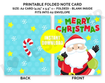 christmas card merry christmas a2 size printable note cards digital folded printable card santa christmas holiday pdf you print 007