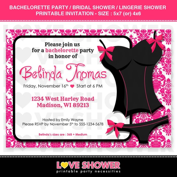 Bachelorette Party Bridal Shower Lingerie Shower Invitation - 5x7 4x6 - Printable - Digital - Print Your Own - PDF JPG Il_570xn