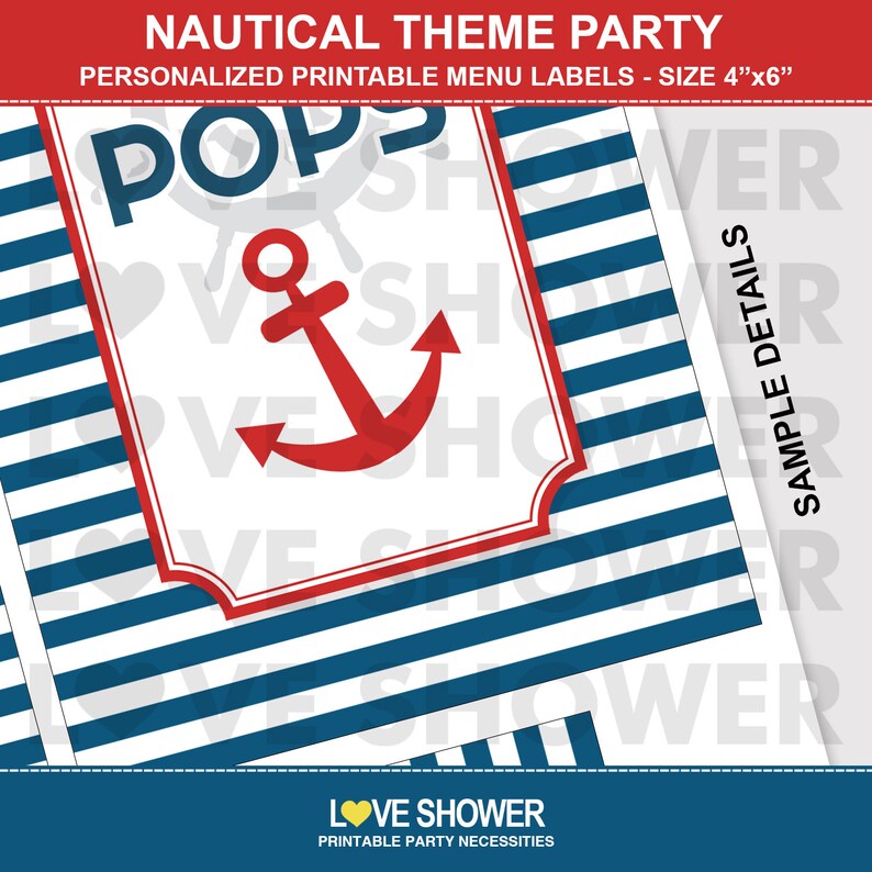 4x6 Pdf Personalized Menu Labels Printable Candy Bar Labels Digital NAUTICAL PARTY ML018 15 Personalized Labels