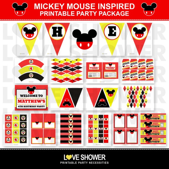 Mickey Mouse Disney Inspired Birthday Party Printables Big Full Package - 15 Items - Personalized - Print Your Own Il_570xn